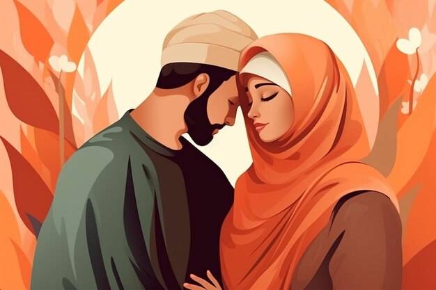 Фото пара влюбленных мусульманская пара в любви иллюстрация