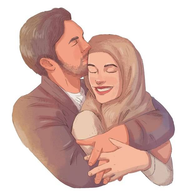 Влюбленная пара мужчины и женщины мусульманская семья женщина в платке