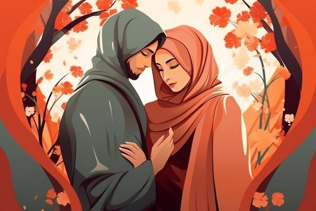 Фото пара влюбленных мусульманская пара в любви иллюстрации