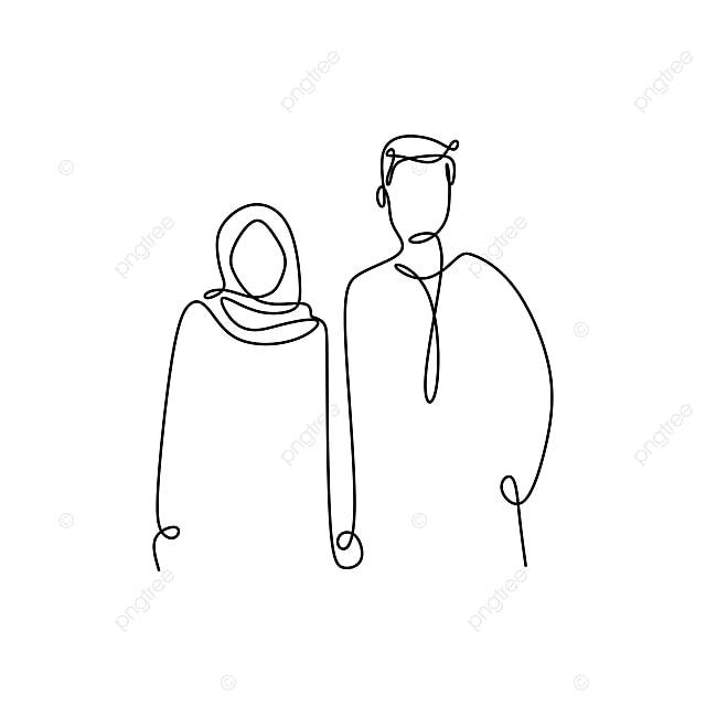 мусульманские пару непрерывную линию чертеж мужчина и девочка романтичная дизайн в стиле минимализм PNG , мультфильм, семья, фон PNG картинки и пнг рисунок для бесплатной загрузки