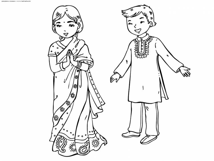 Раскраска Индийские дети (индия)