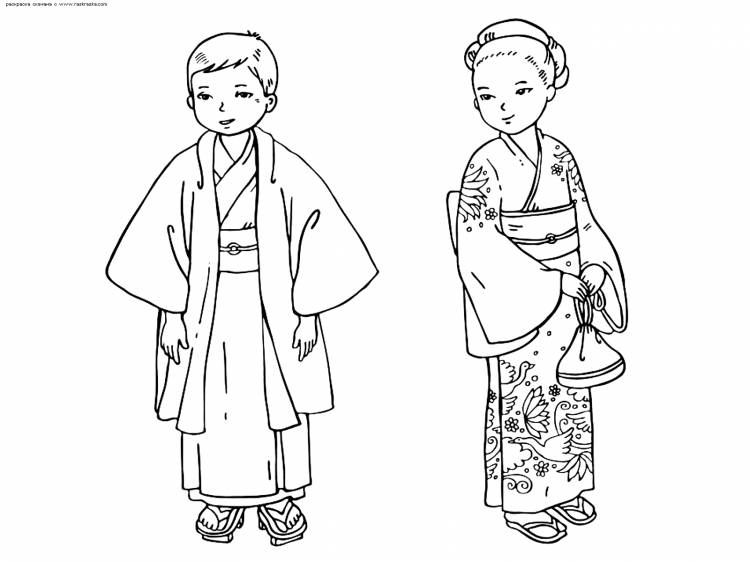 Раскраска Японские дети (япония, традиции)