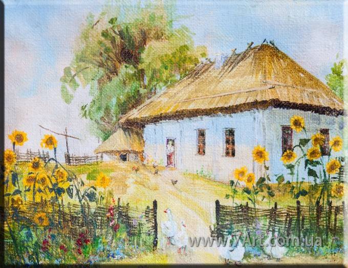 Картина Украинская Хата, пейзажи природы, картины природы, пейзаж, картина пейзаж, пейзаж маслом, картину, красивый пейзаж