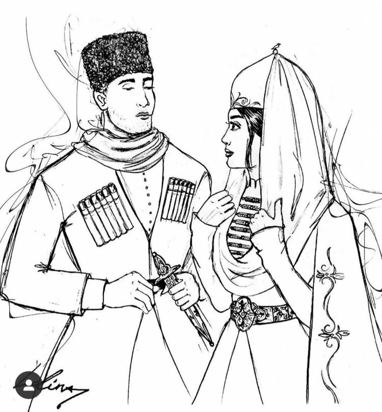 Кавказский костюм рисунок