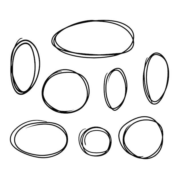 Каракули стиль ручной рисунок набор различных узоров кругов и овалов изолированных вектор
