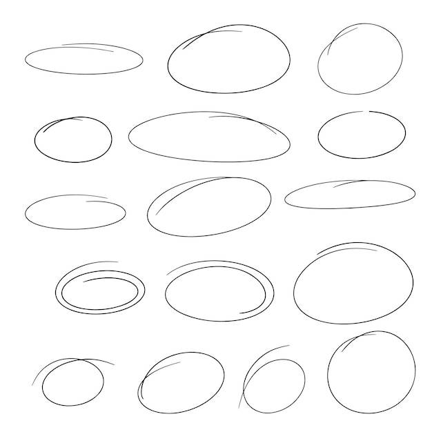 Выделите рамки круга маркера нарисованные вручную выделенные каракули овалы шаблон линии овалов и эллипсов