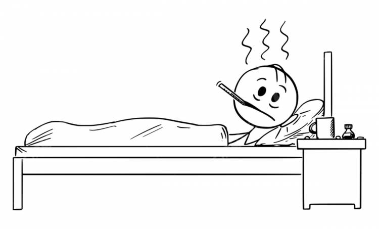 векторный мультфильм рисунок концептуальной иллюстрации больного человека лежащего в плохом состоянии с гриппом PNG , фигура, задний план, препарат PNG картинки и пнг рисунок для бесплатной загрузки