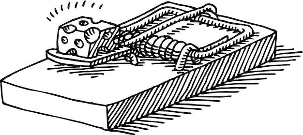 Карикатурное изображение человека, лежащего на коробке с привязанной к ней веревкой