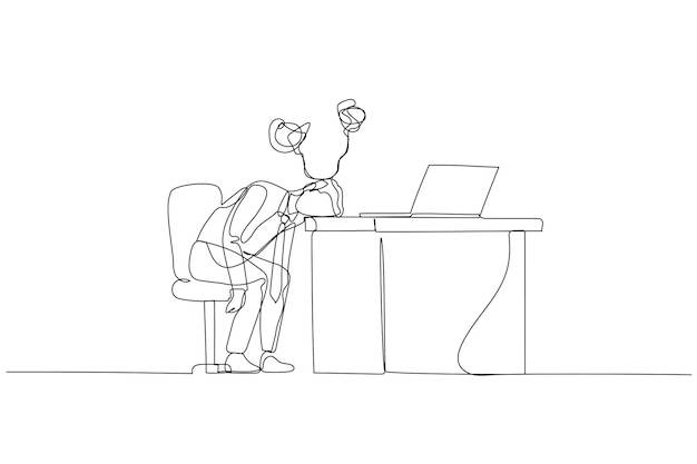 Рисунок усталого бизнесмена, лежащего головой в кресле, смотрящего на усталость и стресс