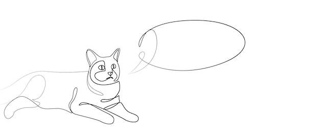 Линейный рисунок лежащего кота с облаком для текста контурный рисунок домашней кошки