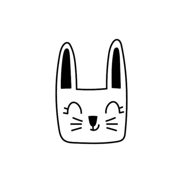Голова зайца каракули черно-белая милая мордочка кролика каваи морда кролика