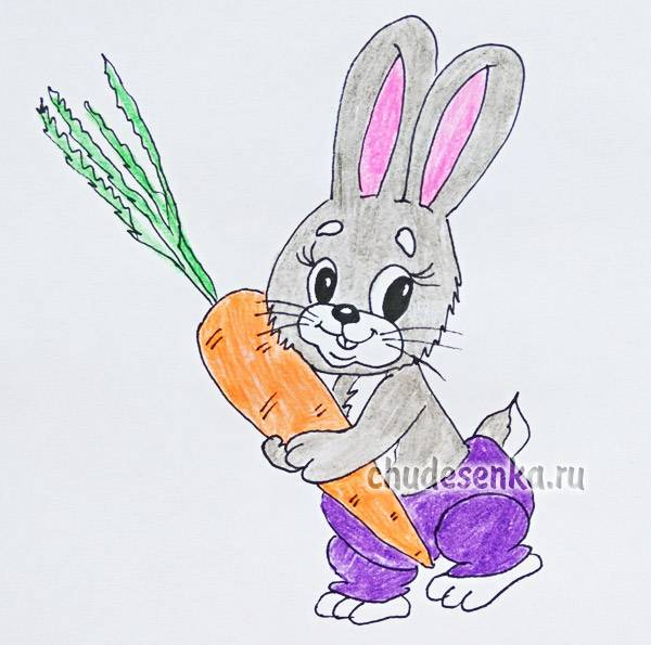 Как нарисовать зайчика с морковкой