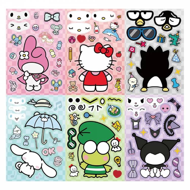 листов, картинка с мотивом аниме Hello Kitty Kuromi My Melody наклейки-пазлы Make-a-Face