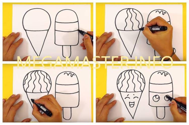 Как нарисовать мороженое карандашом легко поэтапно