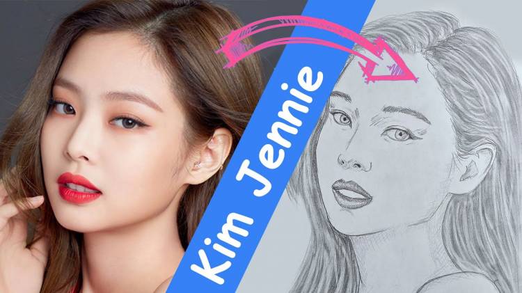 Как нарисовать Дженни (BLACKPINK Kim Jennie), рисунок карандашом