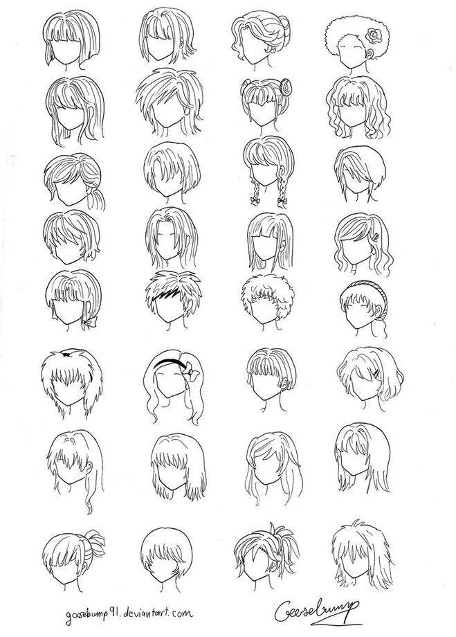 Как нарисовать аниме волосы карандашом поэтапно?