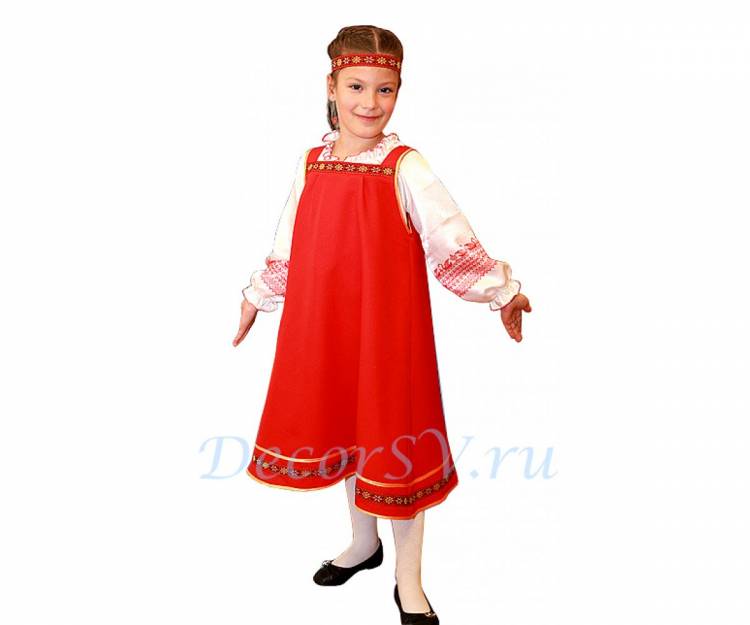 Русский народный костюм для девочки (блуза, сарафан, ленточка)