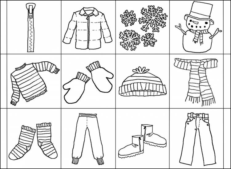 Раскраски Зимняя одежда для детей