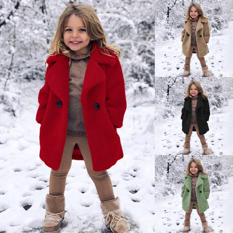 Модная одежда для маленьких детей, для маленьких девочек, ветрозащитная зимняя однотонная шерстяная куртка на пуговицах с длинным рукавом, утепленная теплая верхняя одежда g