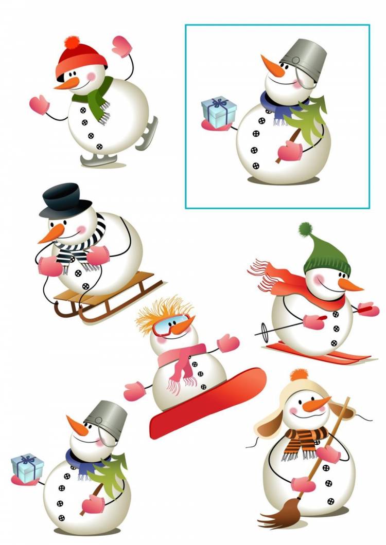 Снеговики для игры «Найди пару» (зима)