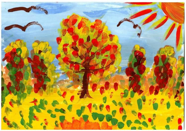 Детские рисунки золотая осень 