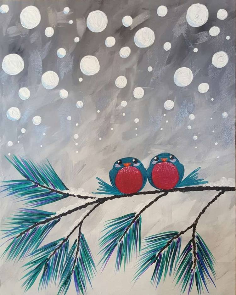 Легкий рисунок красками на тему зима 
