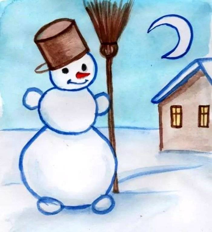 Рисунки детей на тему зима легкие 