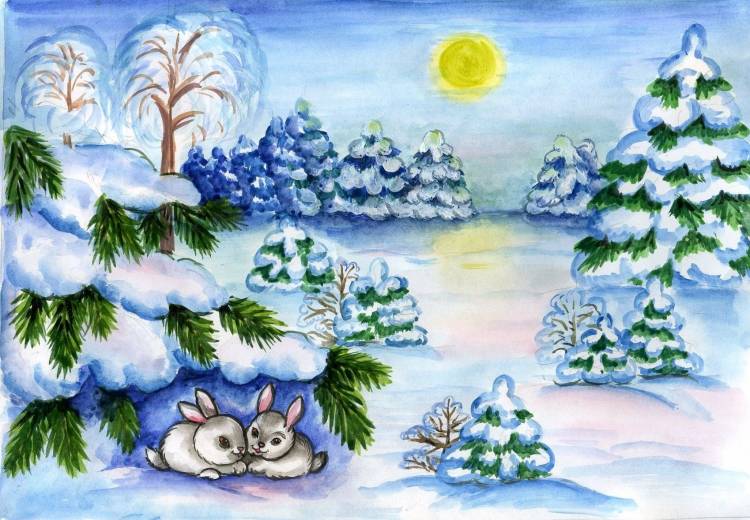 Красивый рисунок на тему зима поэтапно 