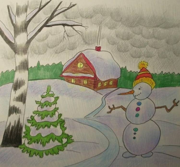 Красивый рисунок на тему зима поэтапно 