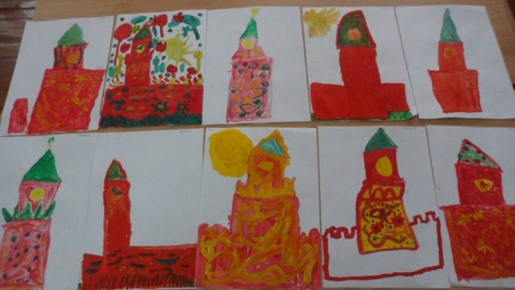 Рисунки детей «Спасская башня Кремля» 