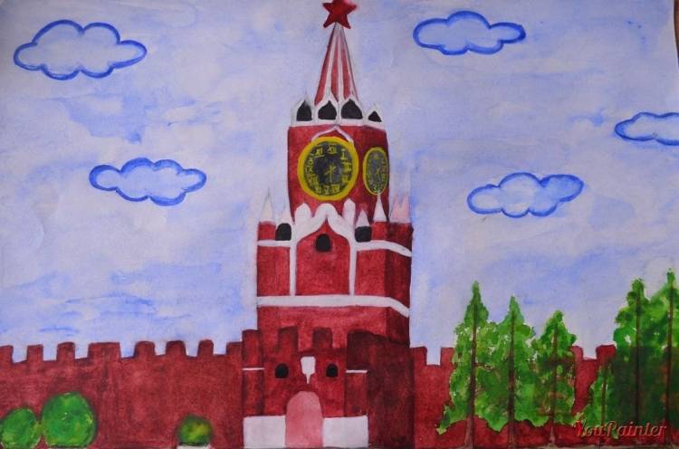 Детский рисунок красной площади московский кремль 