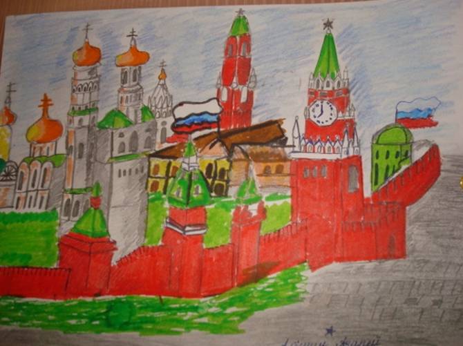 Детские рисунки кремля и Москвы
