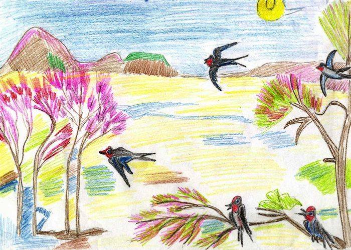 Детские рисунки красоты весны для учеников