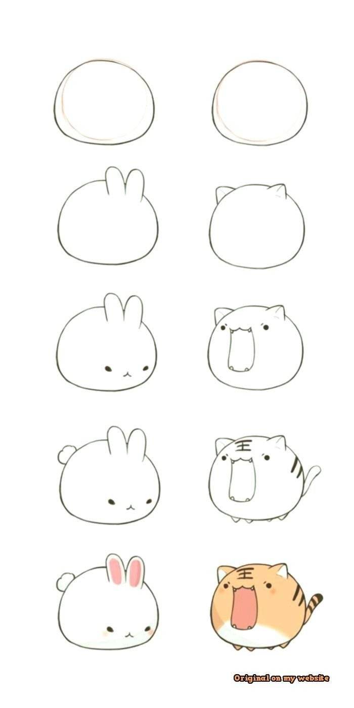 Легкие рисунки для начинающих милые животные простых 