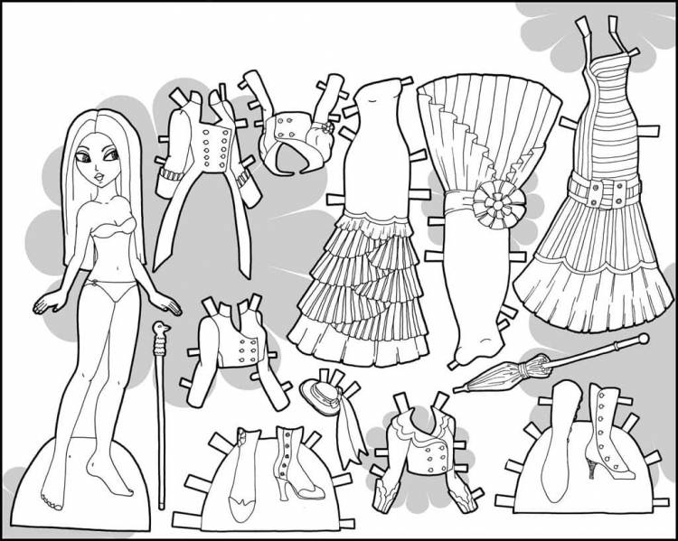 Раскраски Куклы с одеждой для вырезания