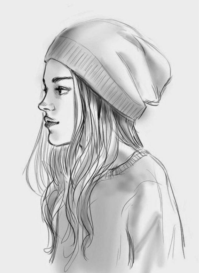 Рисунки карандашом девушки в шапке 