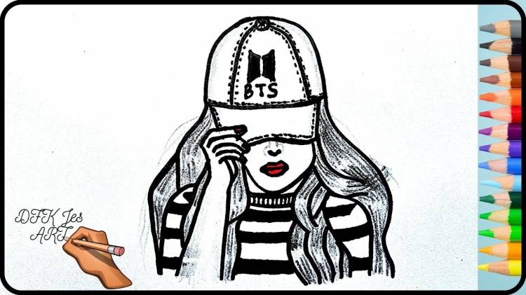 How to draw a girl with bts cap