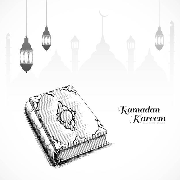 Ручной рисунок корана священная книга эскиз рамадан карим мусульманский праздник фон