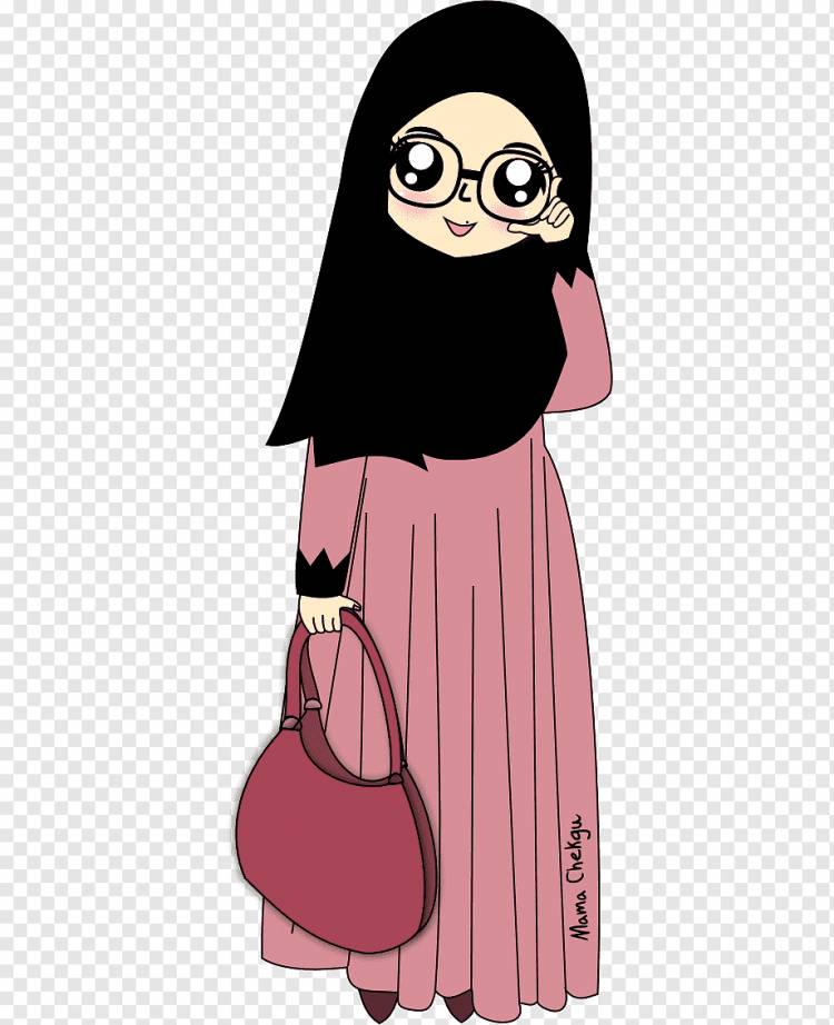 девушка поправляет очки, держа на плече сумку иллюстрации, женщина хиджаб мусульманский рисунок ислам, женщина, ребенок, люди, мультфильм png