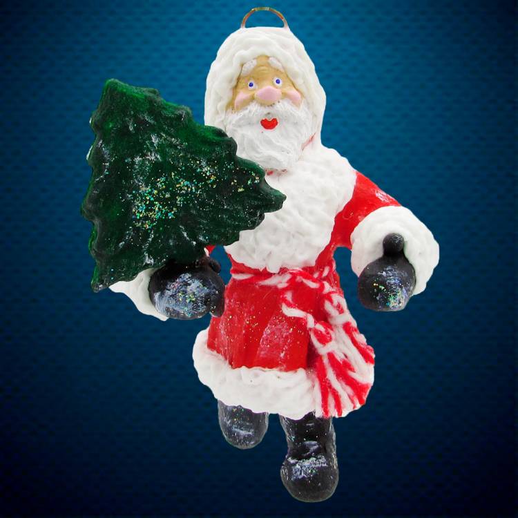 Дед Мороз с елкой ✽ Елочная игрушка из ваты ><figcaption id=
