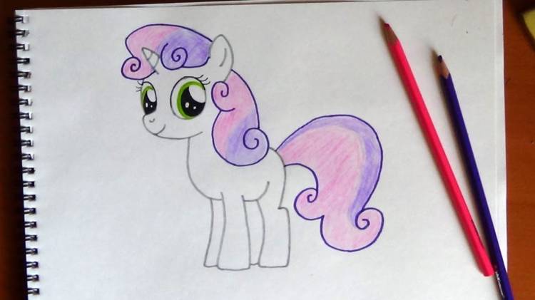 How to draw Pony Sweetie Belle, Como dibujar pony Sweetie Belle, Как нарисовать пони Крошка Бель