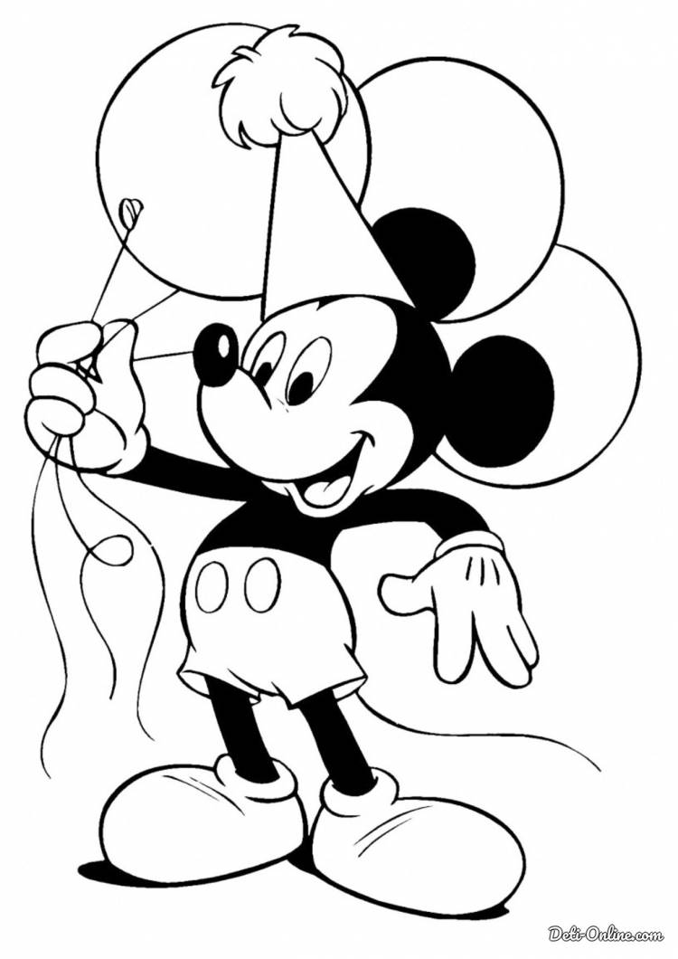 Раскраска Микки Маус с воздушными шарами распечатать или скачать