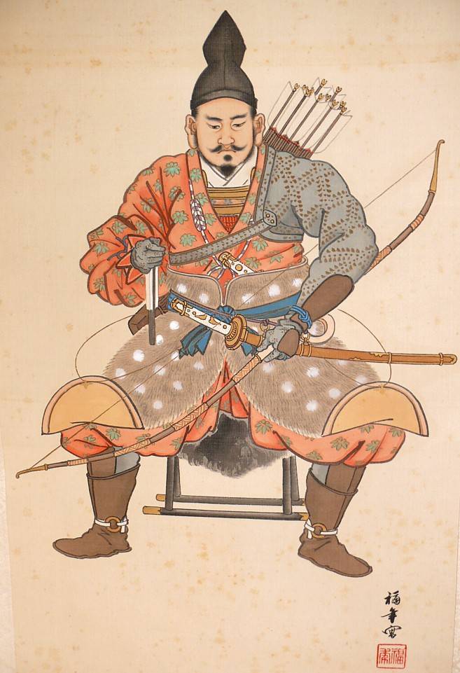 Японский старинный рисунок на свитке Сёгун в полевой ставке