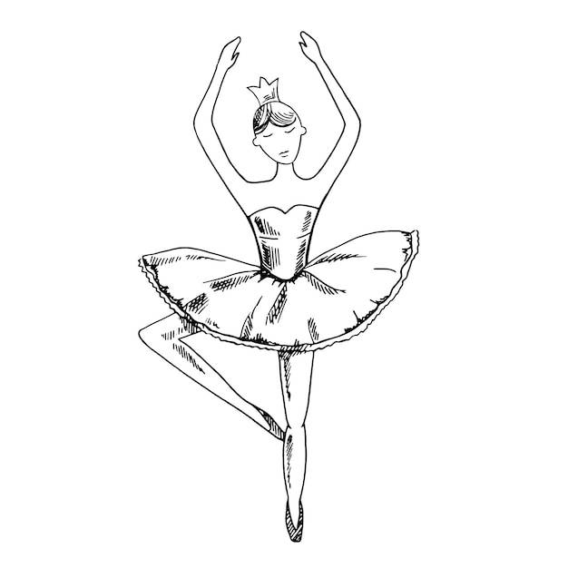 Ручной рисунок винтажной балерины на векторной иллюстрации