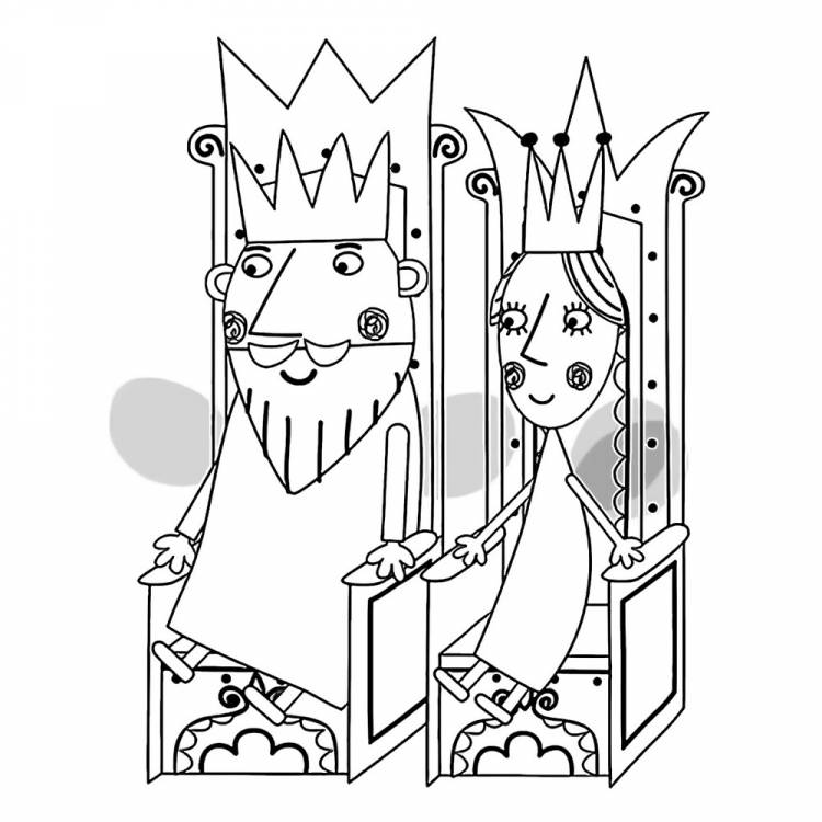 Раскраска Король и Королева Чертополох на троне распечатать или скачать