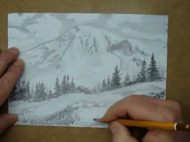 рисуем горы в снегу, рисуем пейзаж