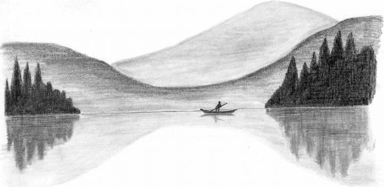 Рисунок озера карандашом