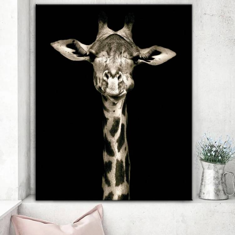 Настенная картина жираф на черном фоне, художественные рисунки на холсте, плакаты и принты с животными, современная поп-арт, картины на холсте для стены детской комнаты