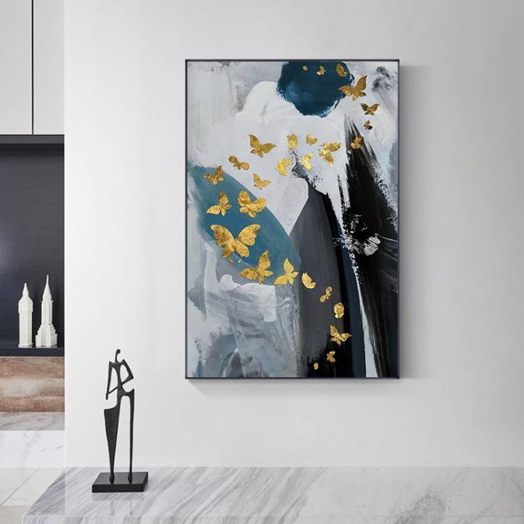 Золотой холст, абстрактное искусство, постеры и принты, бабочка, синий, черный, скандинавский настенный рисунок, скандинавский декор для гостиной