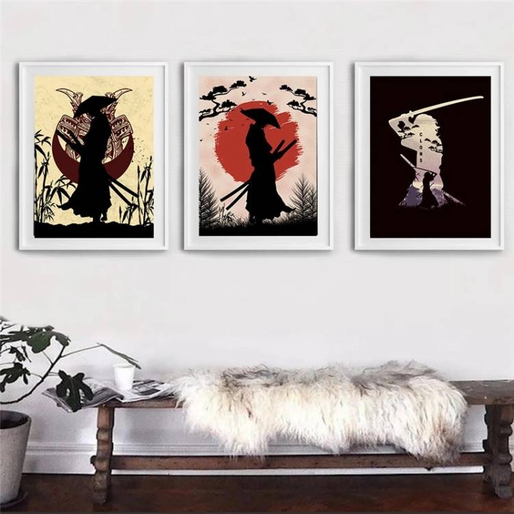 Картина на холсте с рисунком самурая из аниме, настенная живопись, домашний декор, рисунок без рамки
